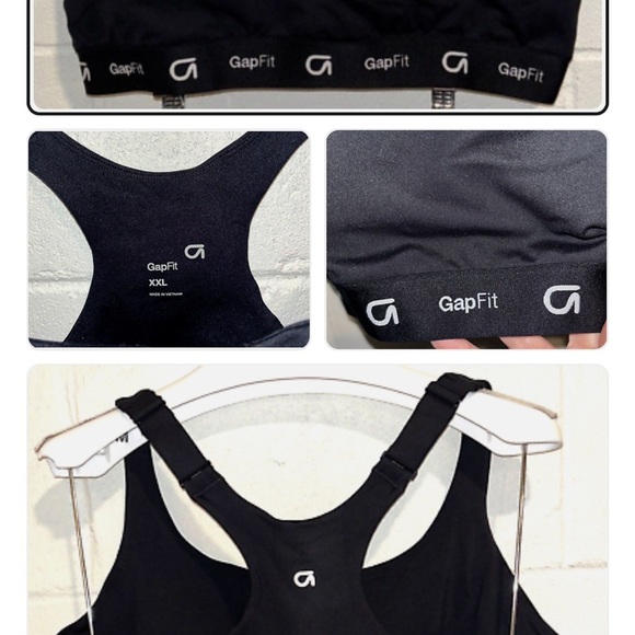 GAP Black Racerback Sports Bra with White Accents - Picture 2 of 2